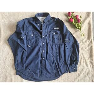 Columbia PFG Navy Blue Lightweight Shirt Size Med